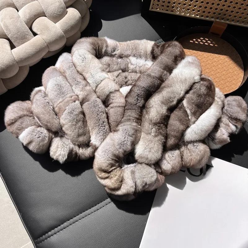 Fashion Genuine Rex Rabbit Fur Shawl Girls Warm Neck-protecting Scarf Women Winter Stylish Double-sided Thickened Fur Scarf Cape