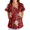 Women's Christmas Print Loose Fit V-Neck Short Sleeve Scrub Top with Pockets for Work