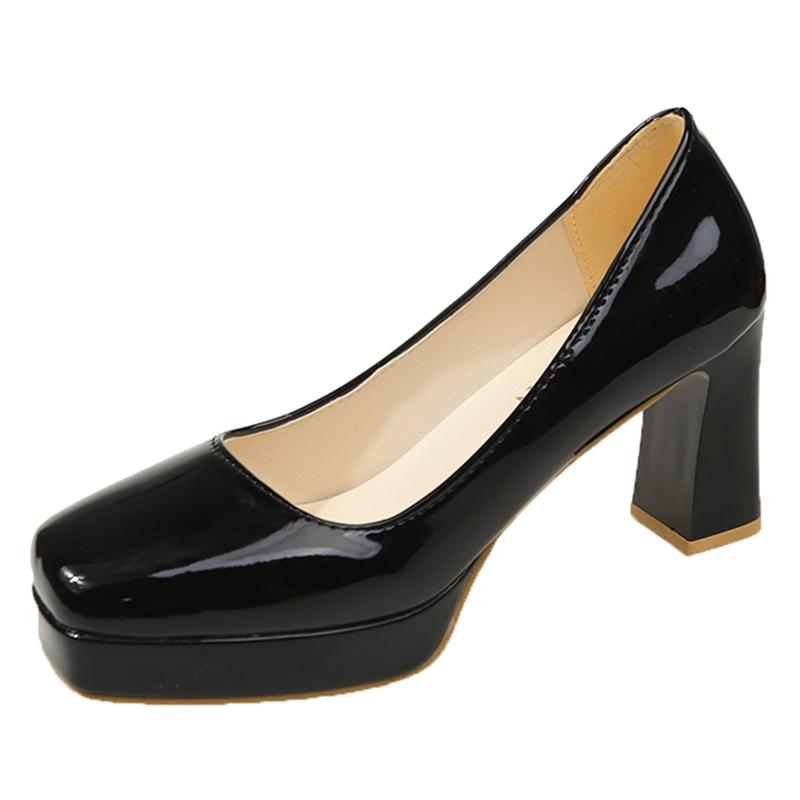 Mode Mode Lackleder Pumps Damen Übergröße 43 Plateau Eckige Zehenpartie Partyschuhe Frau 2024 Frühling Dicke Hohe Absätze Pumps Damen