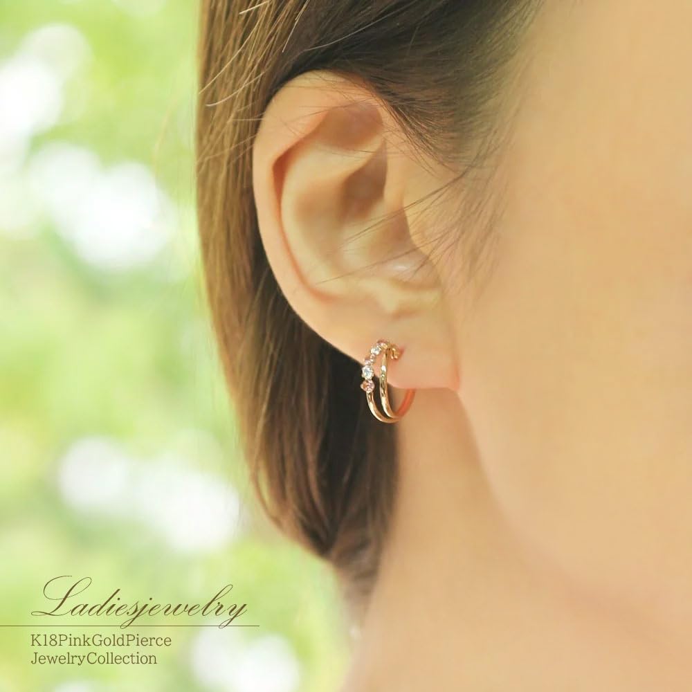 18K Hoop Earrings Pink Tourmaline K18 Pink Gold 18K Ring Jewelry [Barzaz] Women's