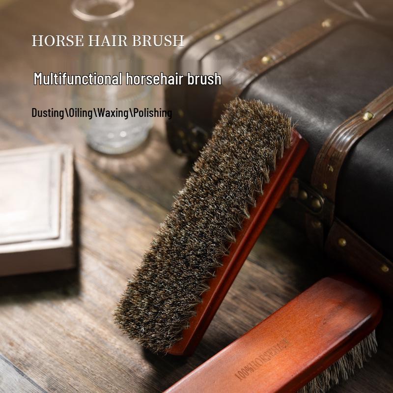 Wooden Handle Horsehair Shoe Brush for Polishing and Leather Care - Available in Large and Small Sizes