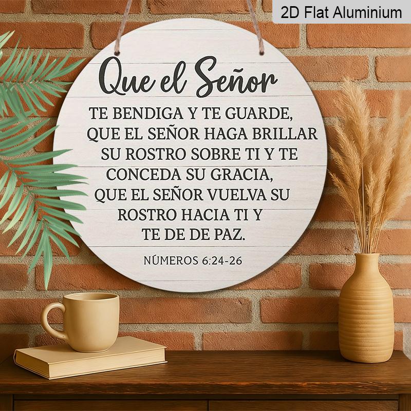 2D Flat, 1pc Spanish Bible Verse Wall Plaque "May the Lord Bless You" - Vintage Round Aluminum Sign Suitable for Decor, Church, , Office - Religious
