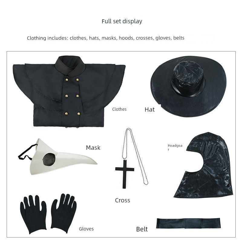 Halloween Adult Medieval Steampunk Style European and American Plague Doctor Costume with Bird-Beak Crow Mask