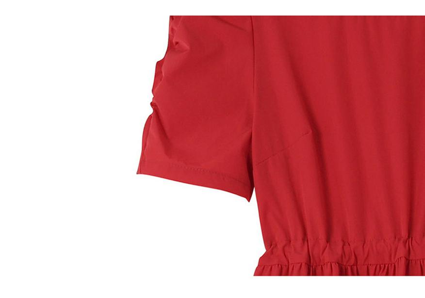 2026 Summer Women's Plus Size Red A-Line Short-Sleeve Waist-Cinched Dress