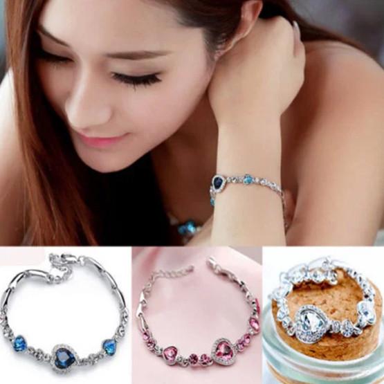 Ocean Heart Crystal Bracelet For Women With Silver Plating Fashion Jewelry Gift