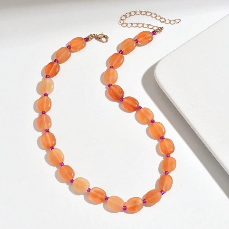 Bohemian Colorful Resin Beaded Necklace for Women Fashion Statement Handmade Beads Choker Jewelry Summer Beach Holiday Gifts