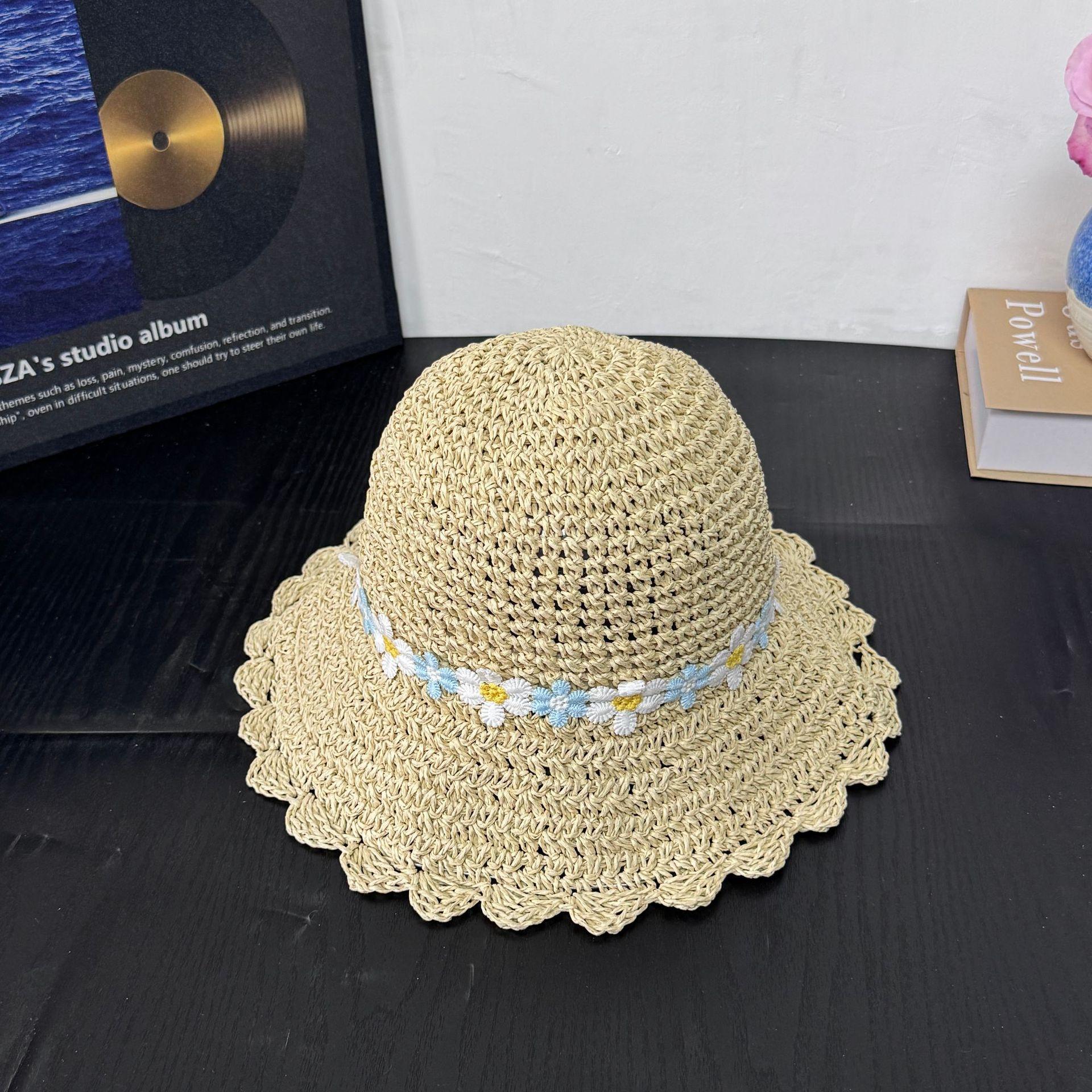 

Handmade Crochet Hollowed Out Straw Hat For Women In Summer, Cute Little Daisy Flower Sunscreen Sun Hat, Foldable Beach Hat бежевий