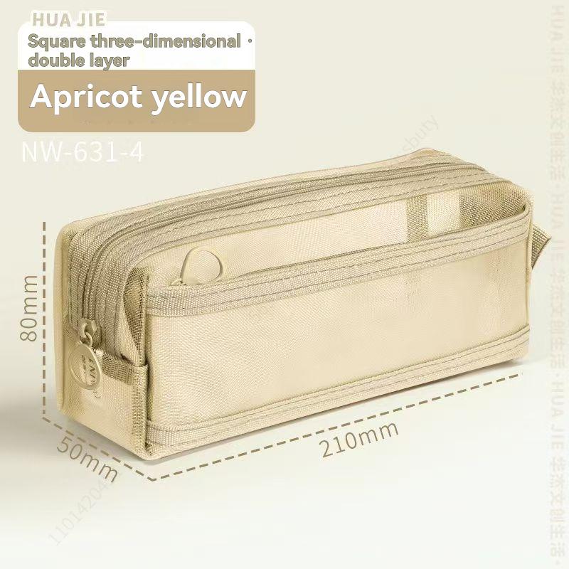 Double Layer Mesh Pen Bag Large Capacity Transparent Stationery Storage Bag Multifunctional Zipper Exam Supplies Organizer