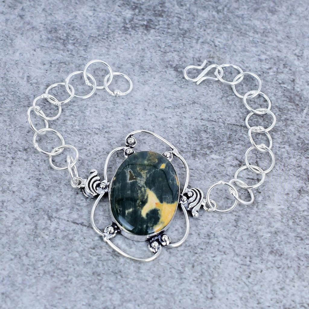Ocean Jasper Gemstone Handmade 925 Sterling Silver Bracelet 7-8" M-2719