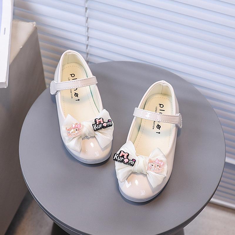 2026 Little Girls' Princess Bow Leather Shoes - New Spring/Autumn Style