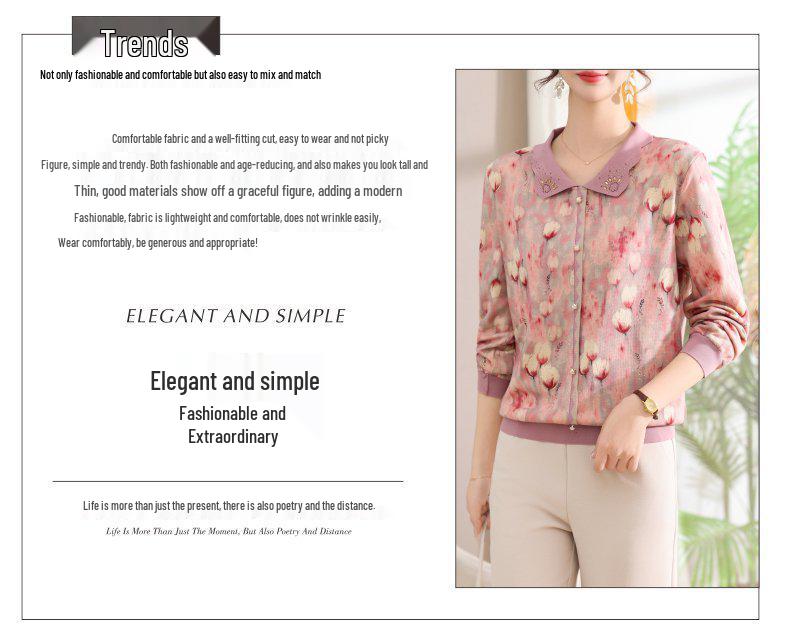 Mom's Spring Lapel Base Layer: Elegant Plus Size Long-Sleeve Shirt for Women 50+