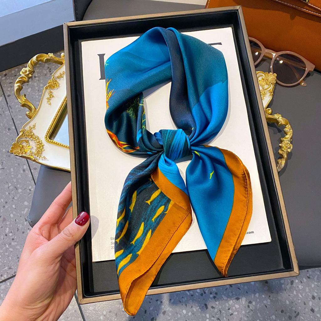 Small Silk Scarf Women'S Versatile High-End Decorative Square Scarf Professional Small Scarf Simulation Silk Korean Version Streamer Bag