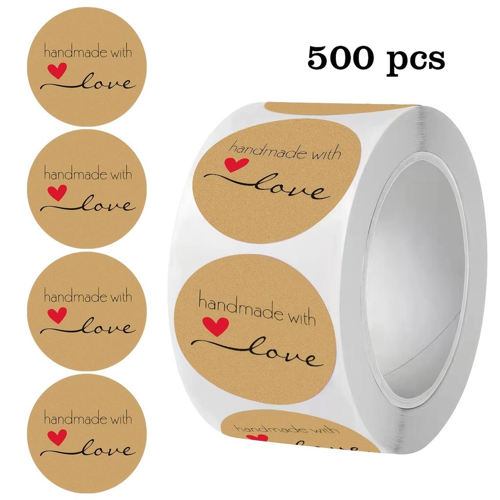 500 Stickers Per Roll, Kraft Paper Self-Adhesive Round Decorative Labels for Handmade Baking, Envelope Sealing, Crafts, Gift Bags, PVC, Durable, Non-D