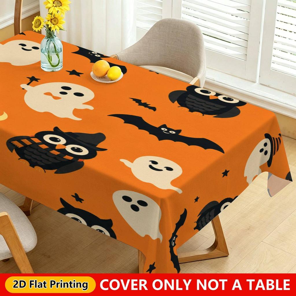 1pc Tablecloth Halloween Owl Pattern Rectangular Synthetic Fiber Tablecloth, Fashionable And Elegant, Furniture Decor Large Tablecloth, Suitable for D