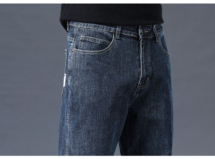 Autumn new velvet European large size cotton soft blue gray straight eight-point jeans men's very light pants