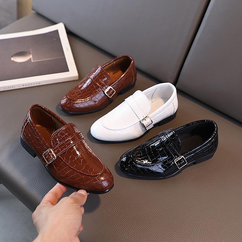 Zapatos de Cuero para Niños Moda Estudiantes Actuación Formal Mocasines para Niños Planos Negros Niños Casual Uniforme Escolar Zapatos de Tacón Bajo