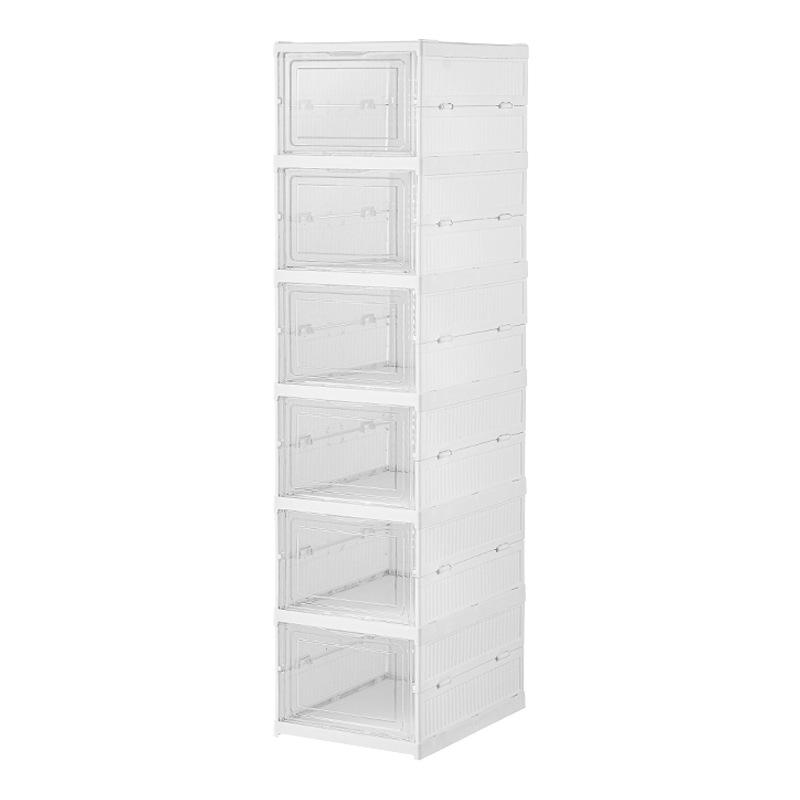 Multi-Layer Foldable Shoe Box Rack: Easy Installation, Space-Saving Storage, One-Pull Setup.