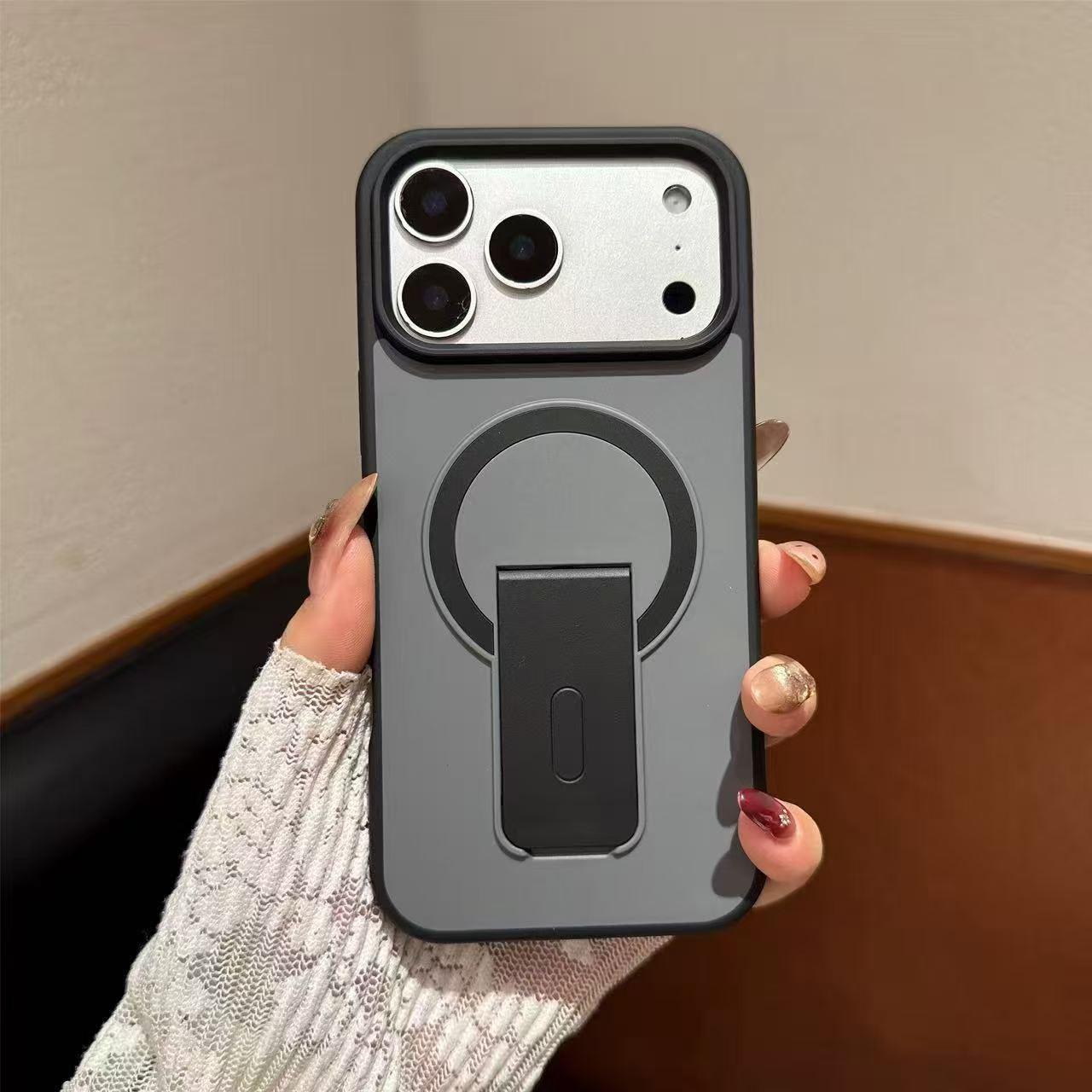 

Color-block Frosted Magnetic Stand Case for Apple 17 Pro Max, Full Coverage Drop-proof, Compatible with Apple 16, 15, 14 17 серый