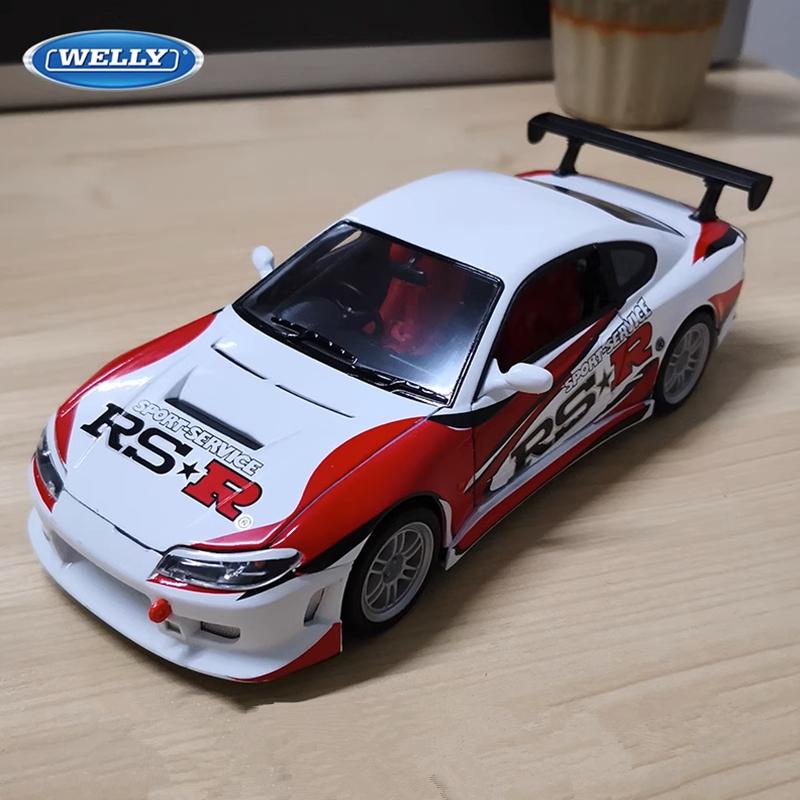 Welly 1/24 Nissan Silvia S15 RSR Alloy Sports Car Model Diecasts Metal Track Racing Car Vehicles Model Simulation Kids Toys Gift