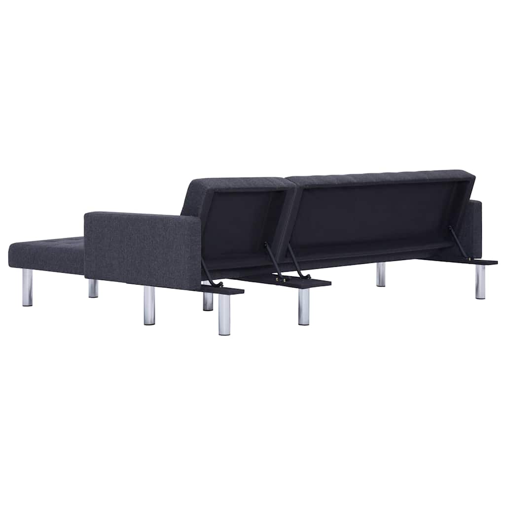 L Shaped Sleeper Sofa In Dark Grey Polyester