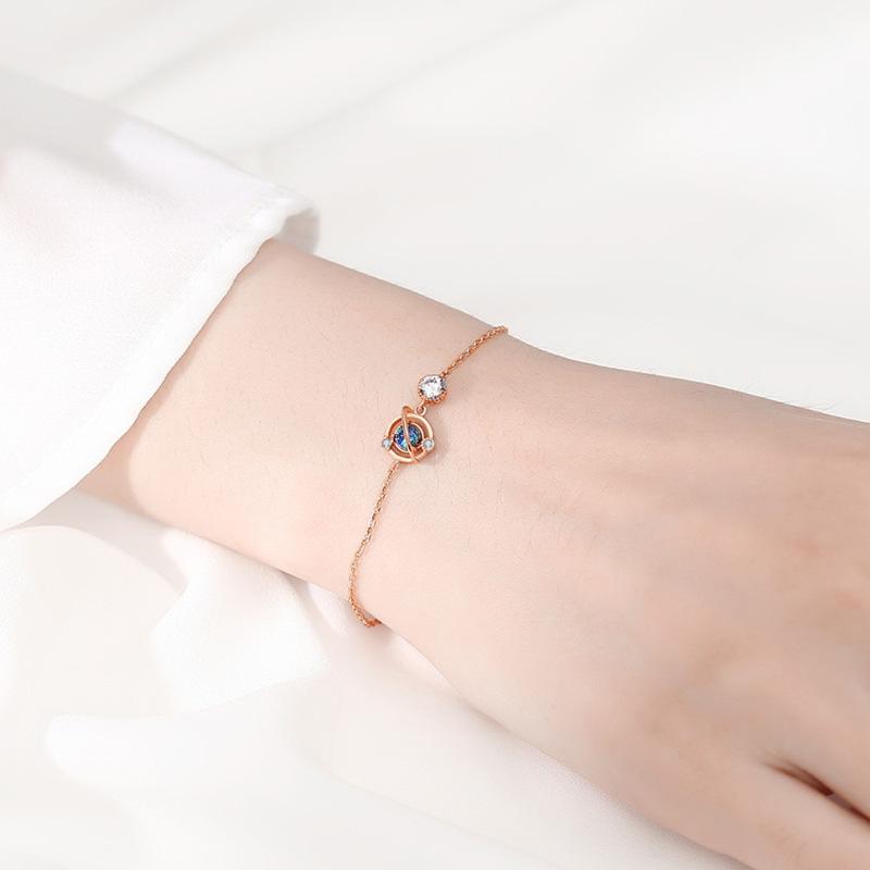 S925 Dream Universe Planet Bracelet for Women Creative Blue Glass Crystal Isn Internet Celebrity Gift Jewelry