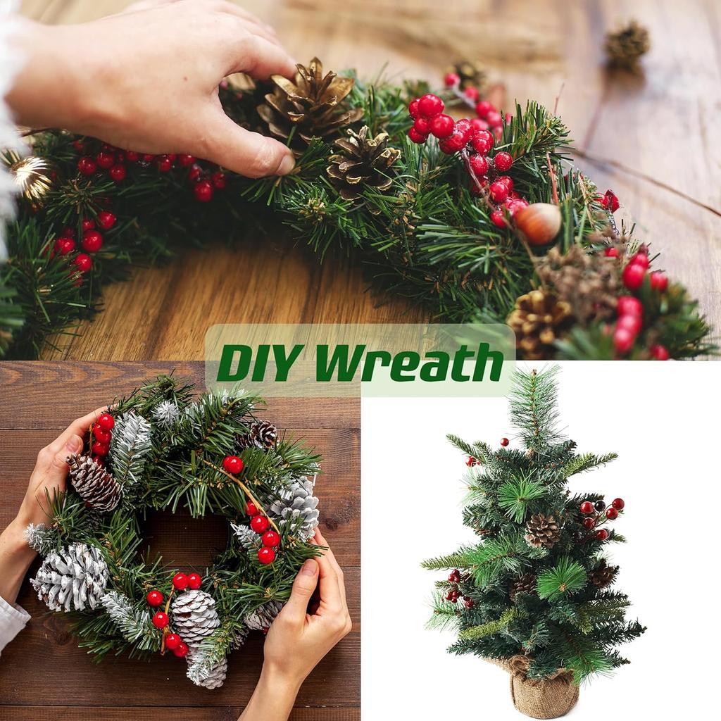 40Pcs Artificial Pine Needles Branches Greenery Faux Red Berry Picks Fake Flowers for DIY Wreath Xmas Embellishing Decorations
