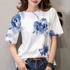 Fashion European and American Women's T-shirt Plant Flower Pattern 3D Printing Casual Women's Round Neck Short Sleeve Top