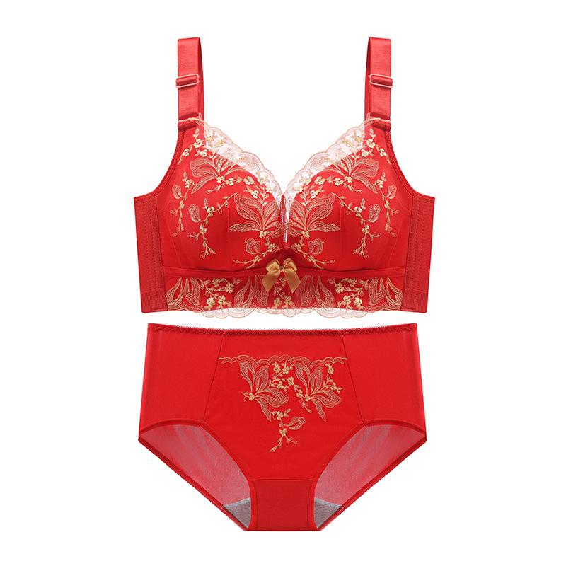 Benming Year Red Bridal Push-Up Bra Set for Women - Adjustable, Small Chest