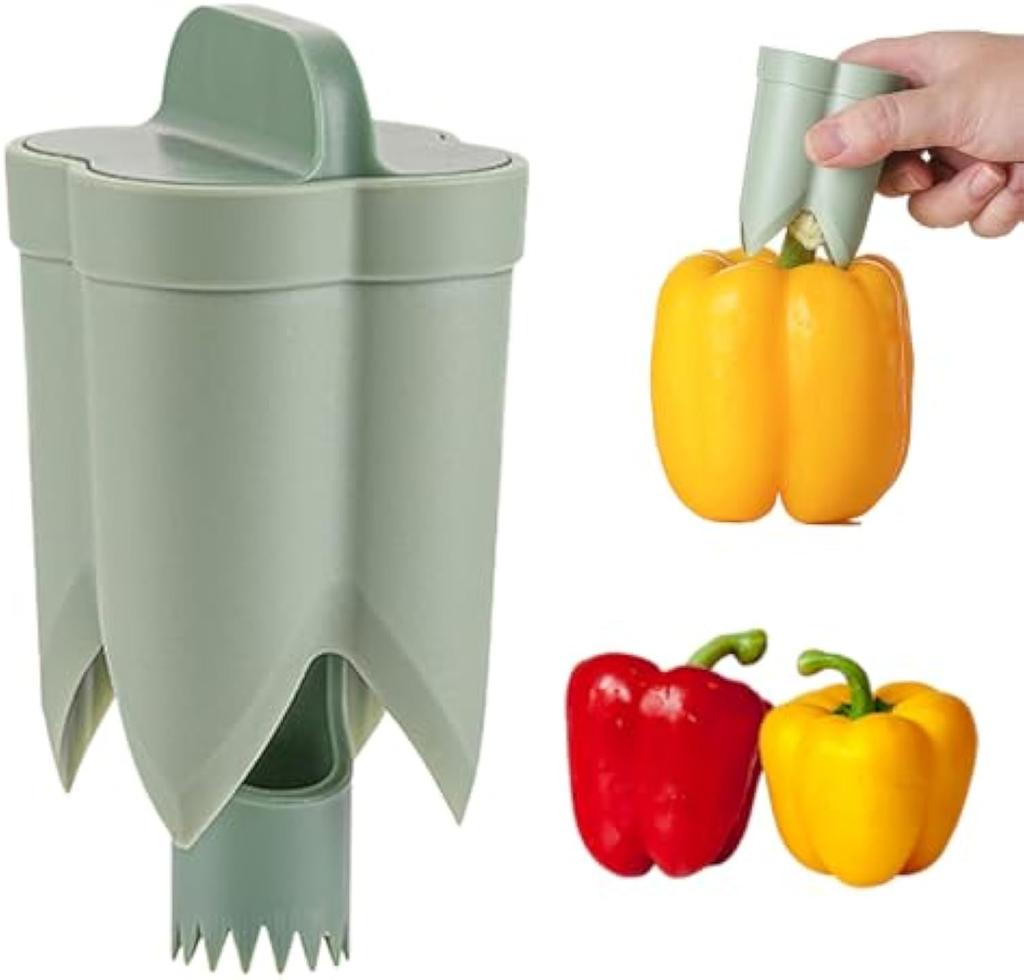 2025 Upgraded Pepper Seed Corer Remover, 2-In-1 Bell Pepper Cutter & Deseeder for Effortless,Fruit Pepper Corer