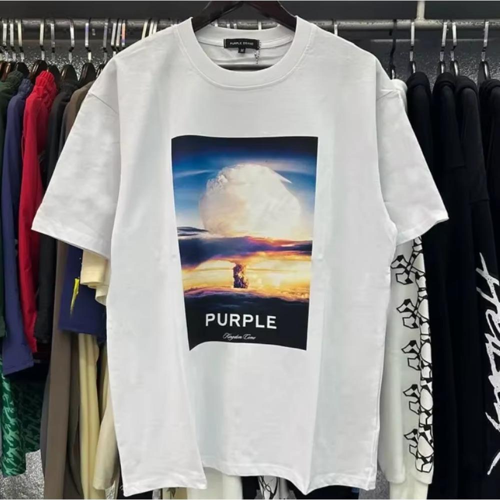 Purple Brand T Shirt Men Women Inset Crewneck Collar Regular Fit Cotton Print Tops US S-XL More Color