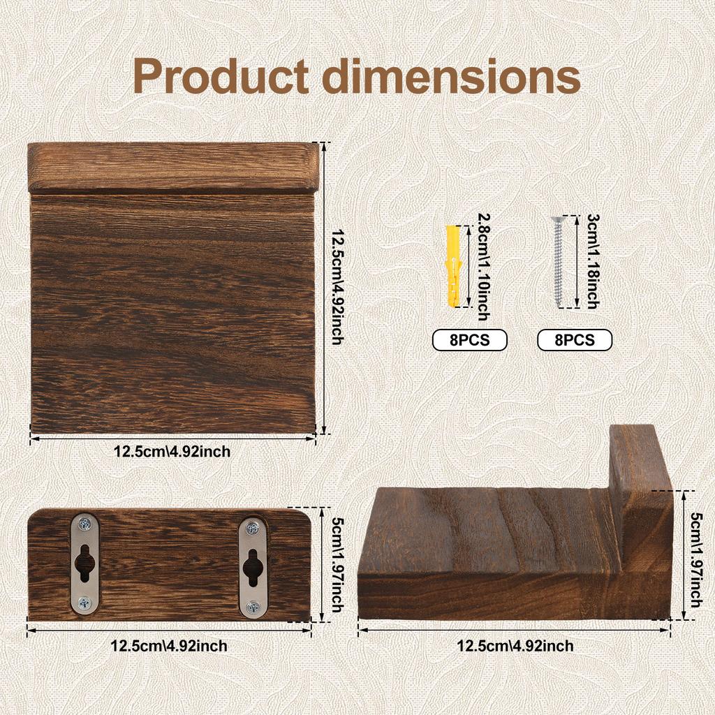 4 Pcs Wood Floating Shelves Small Wall Shelves Wall Mounted Floating Wall Shelves Decorative Wall Storage Shelves 12.5x12.5x5cm