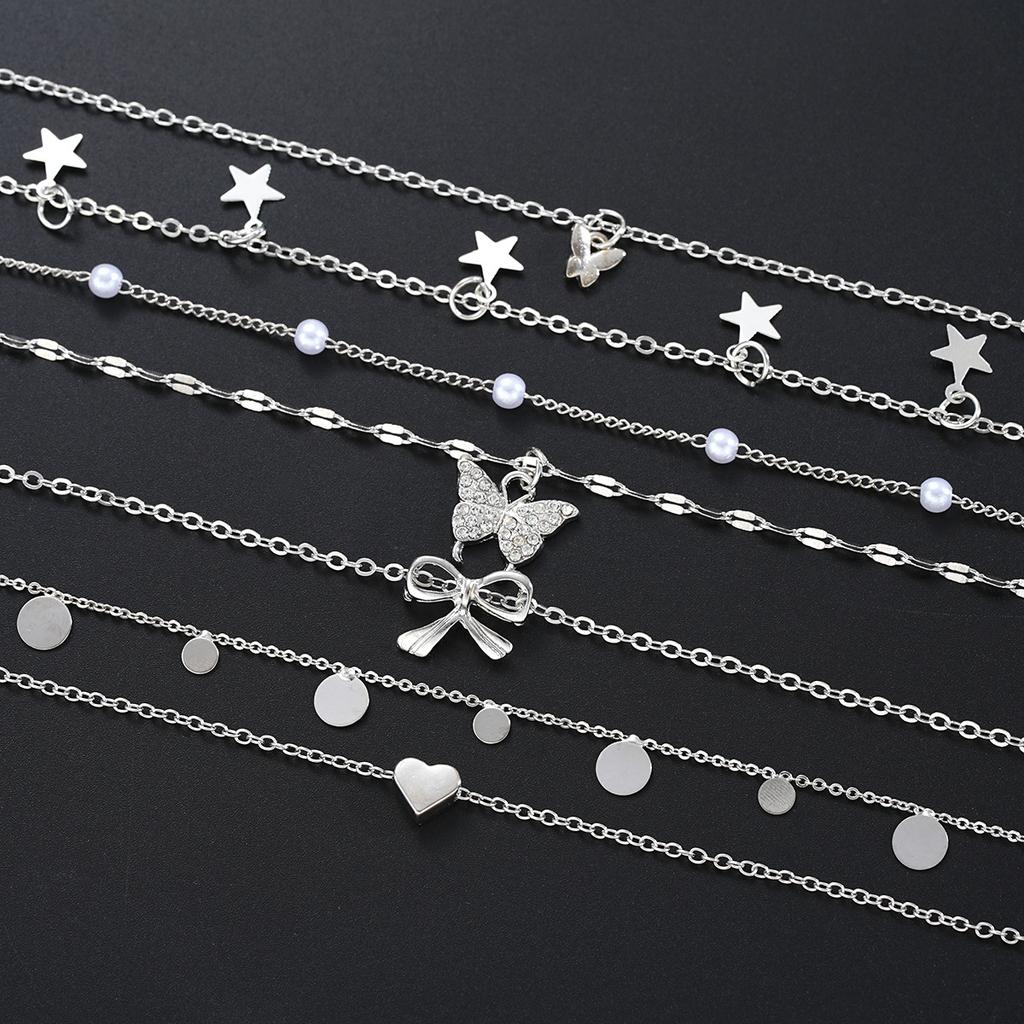 7Pcs of Fashion Minimalist Jewelry Set For Women Vintage Twist Snake Bone Heart Butterfly Star Pendant Necklace Sets Gift