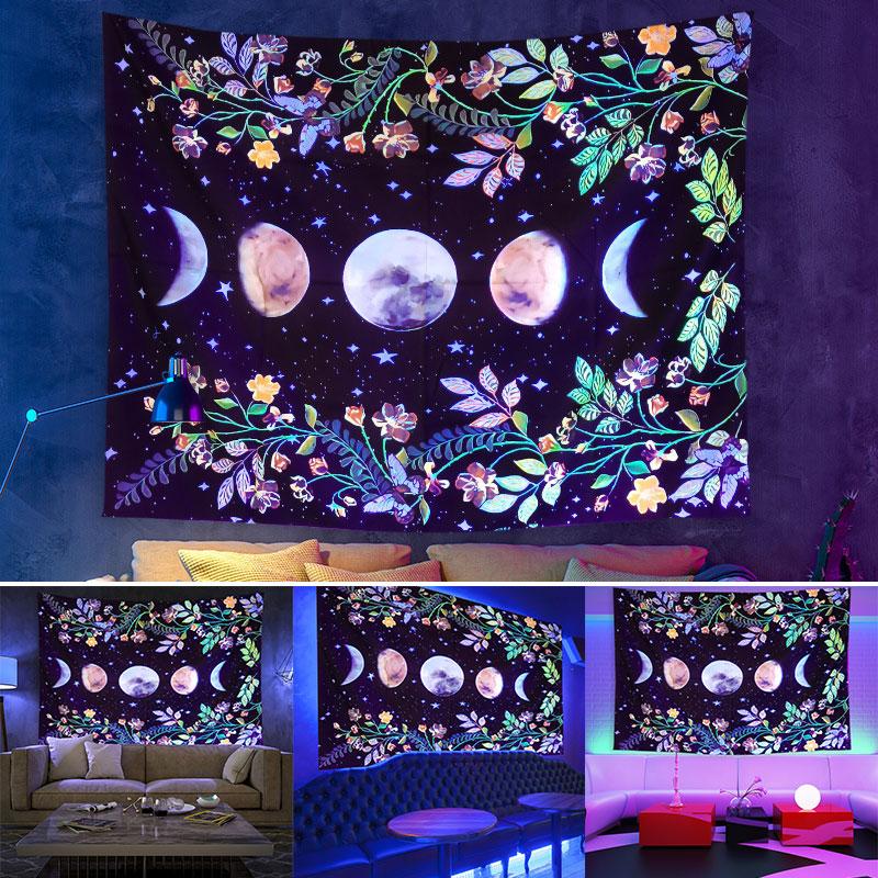 УФ-флуоресцентный гобелен Психоделическое звездное небо Цветной растительный принт — фото 3