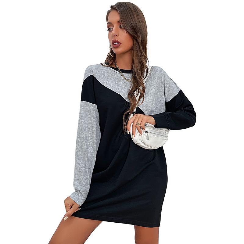 Neformální pohodlí a všestrannost Barevně blokované volné mikinové šaty Dlouhý rukáv Barevně blokované Podzimní dámské šaty