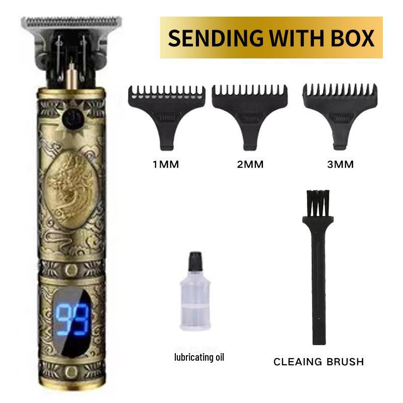 

Перезаряжаемая электрическая машинка для стрижки волос - Oil Head Carving & Bald Razor Faucet LCD Model золотой