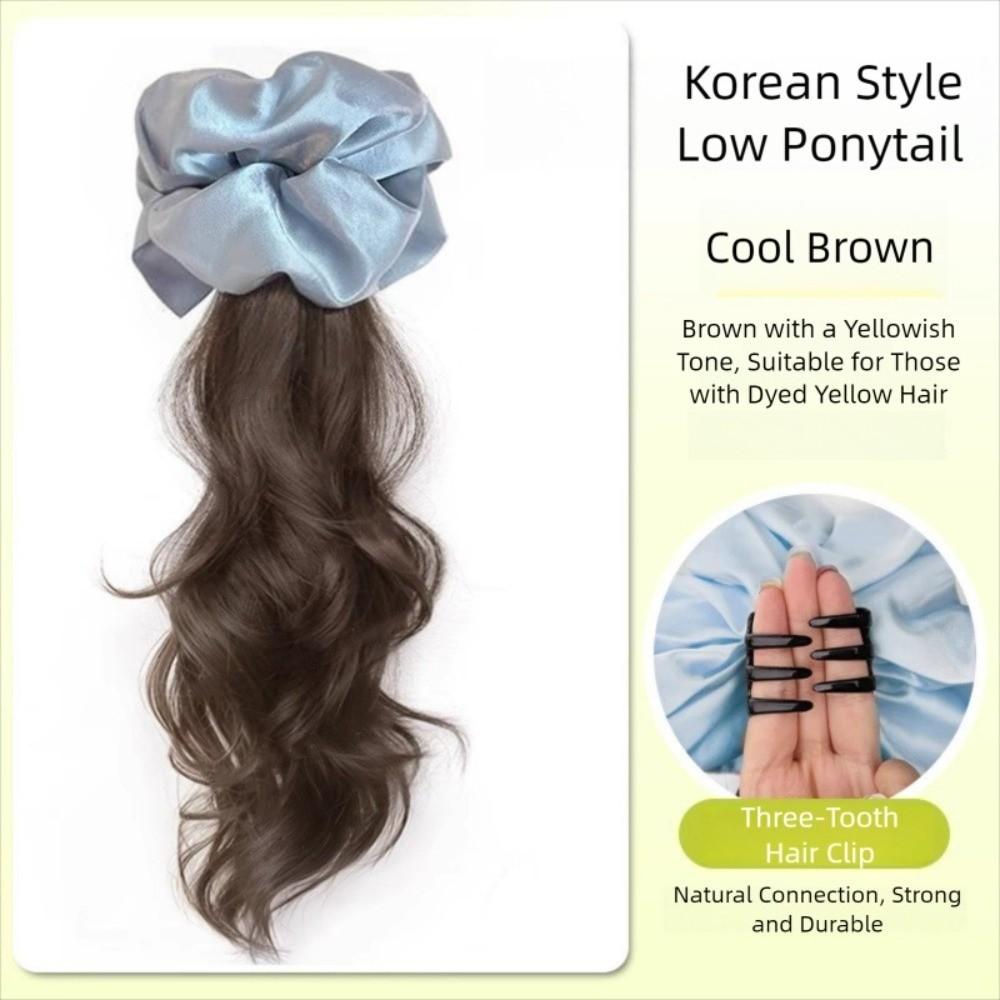 Scrunchie Satin Hair Bands Ponytail White Blue Pony Tail Hairpiece  for Women