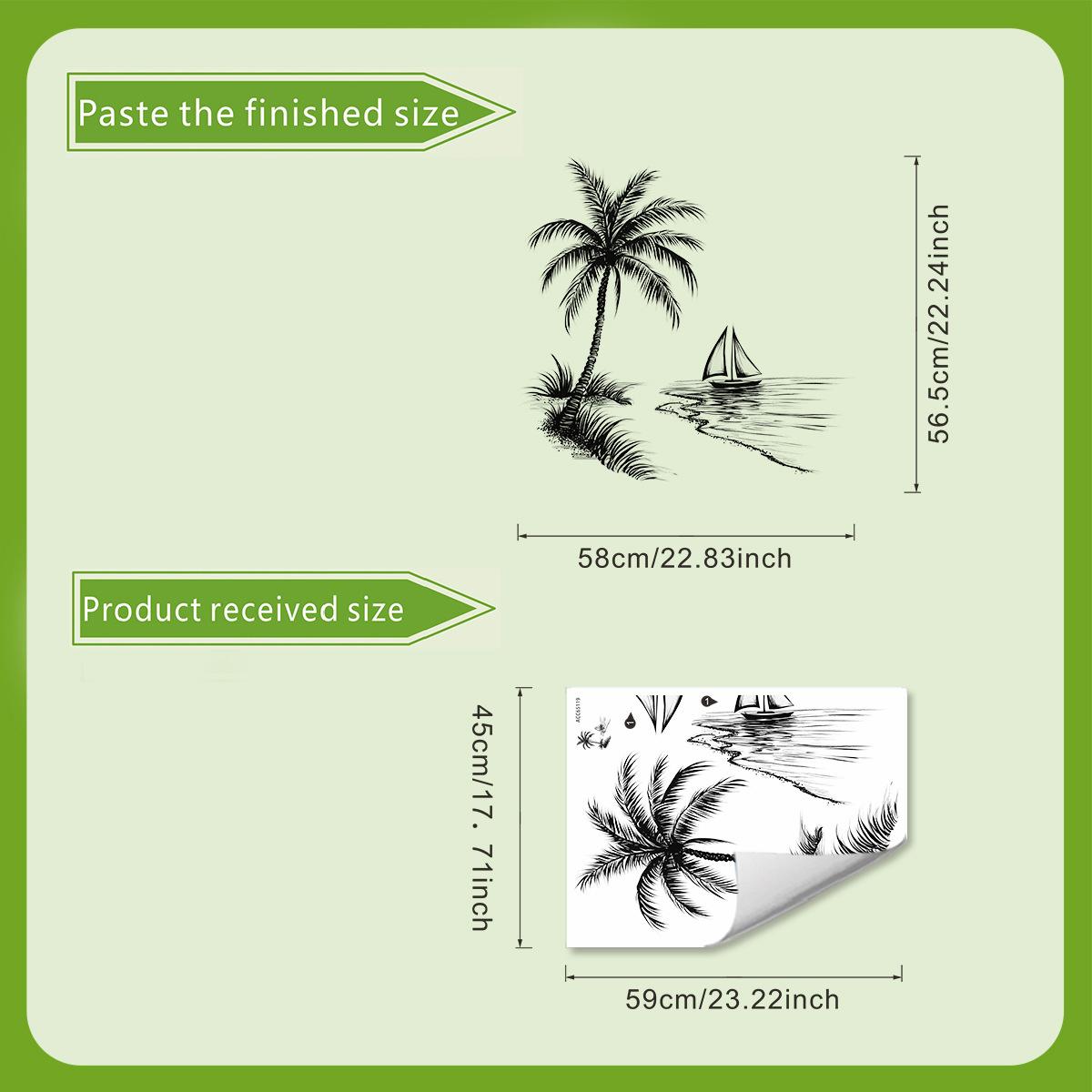 

Минималистичные черно-белые наклейки на стену с кокосовой пальмой и парусником, наклейки для украшения интерьера 45*60cm