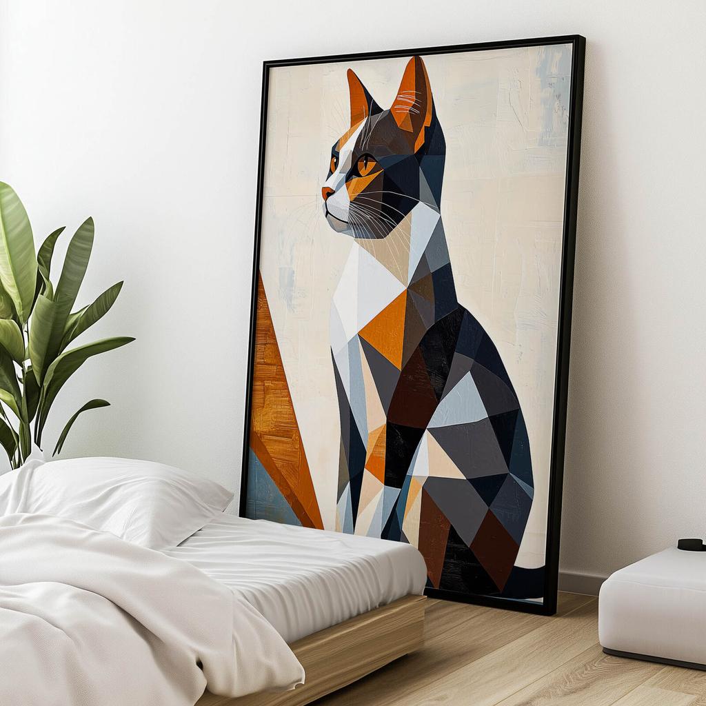 Geometry of a Cat In a Modern Landscape Geometry of a Cat In a Modern Landscape, 70X100 Cm, Unframed, Premium Canvas On Stretcher