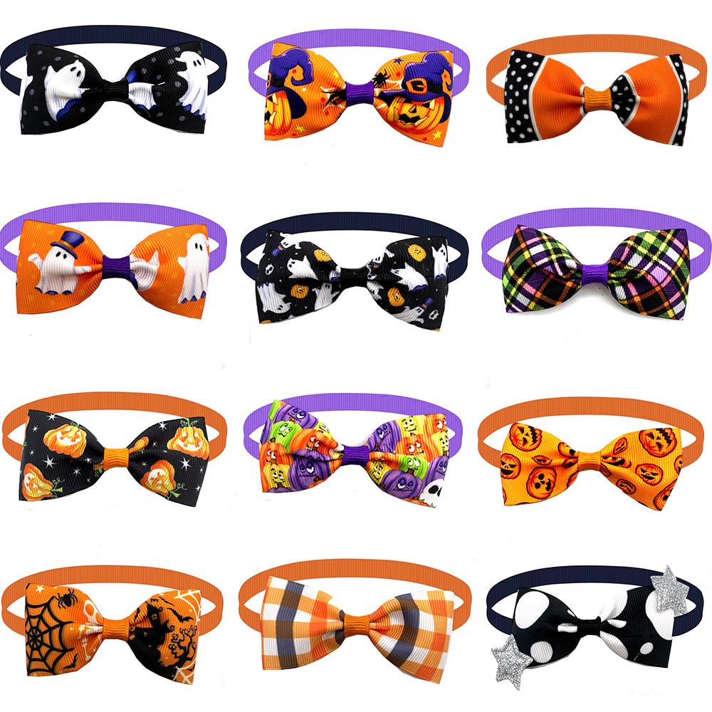 50/100pcs Pumpkin Skull Pet Supplies Halloween Pet Cat Puppy Grooming Accessories Small Dog Bowties Neckties Pet Holiday Bow Tie