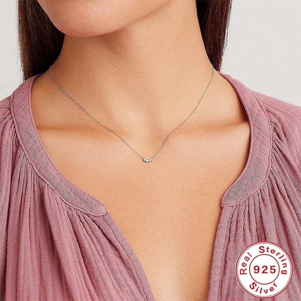 Colier Simplu din Argint Sterling 925, Clasic, cu un Singur Rând de Diamante, Mărime Z, Combinație de Zirconiu, pentru Dame, Colier Claviculă