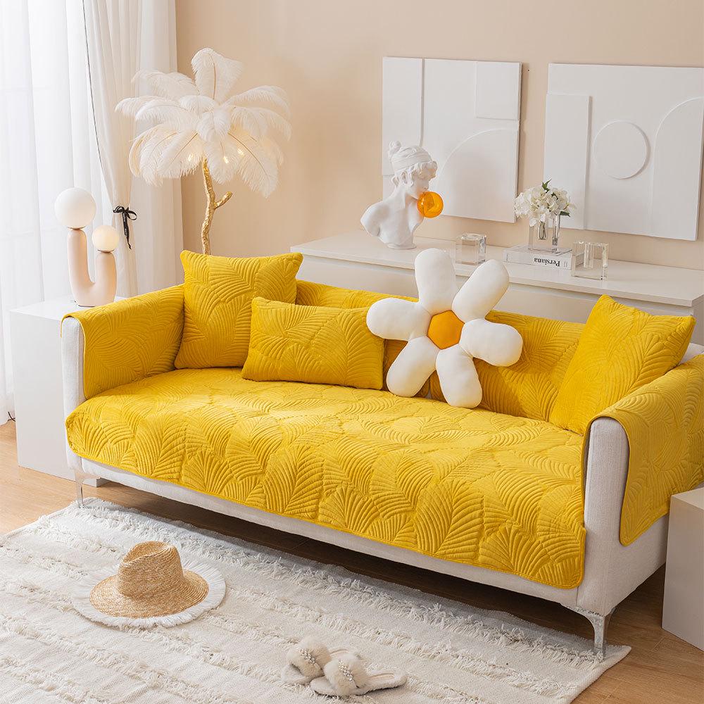 Autumn/Winter Super Soft Plush Banana Leaf Sofa Cushion: Modern Minimalist Solid Color Double Seat Cushion