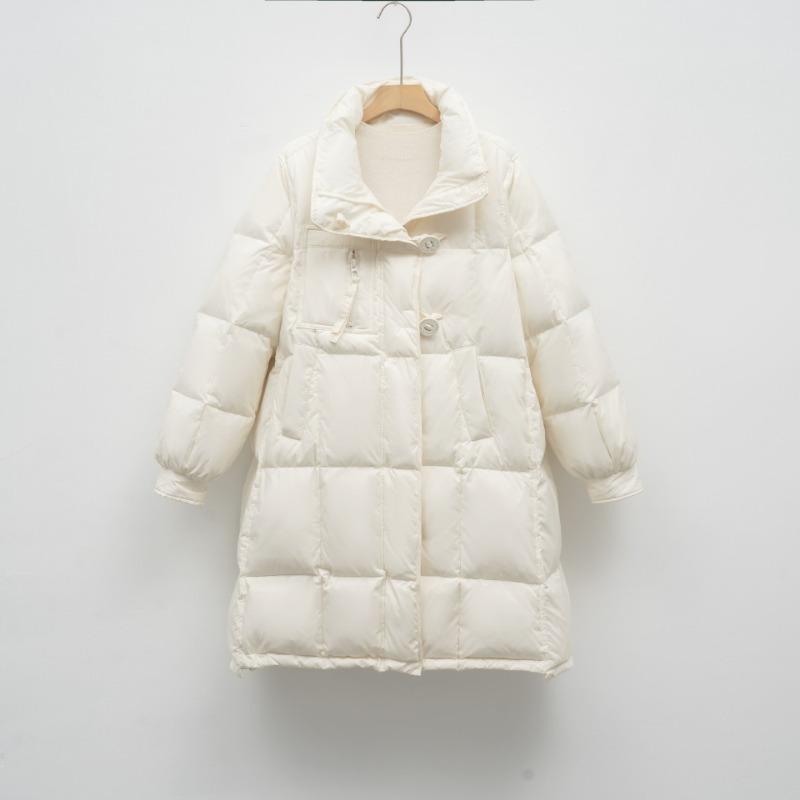 White Duck Down Solid Color Hooded Down Jacket Women's Loose New Winter Long Thickened Coat Tide