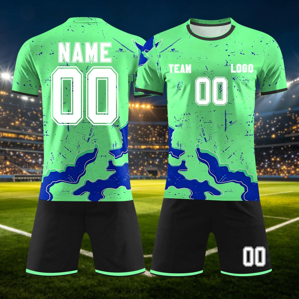Customizable DIY Two Piece Sports Jersey Set Short Sleeve Shirt and Shorts Personalized Number Team Uniform