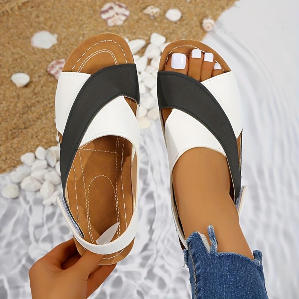 Women's Color Blocking Slope Heel High Heel Sandals, Casual Open Toe Thick Bottom Shoes, Comfortable Ankle Strap Sandals