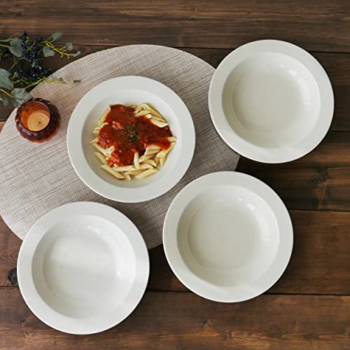Dolce duo Curry Plates, Pasta Plates, Soup Plates, White and Ivory Rimmed Plates, Set of 4, Gift Idea, Solid Color, Made in Japan, DAM-249