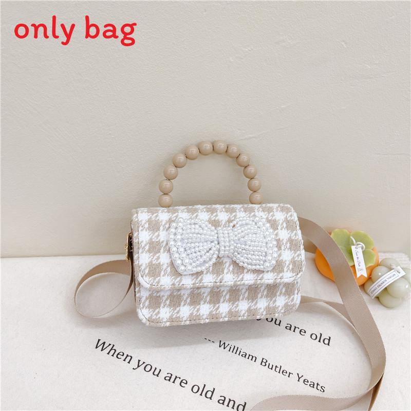 Fashion Simulation Pearl Bow Design Whoundstooth Pattern Children Shoulder Bag For Daily Use