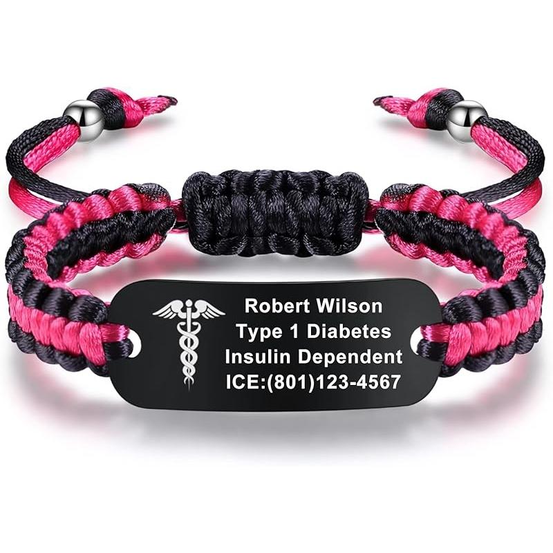 Medical Alert Bracelets for Women Personalized | Medical Alert ID Bracelets | Tow-Tone Polyester Rope Handmade Braided Emergency Bracelet, Adjustable