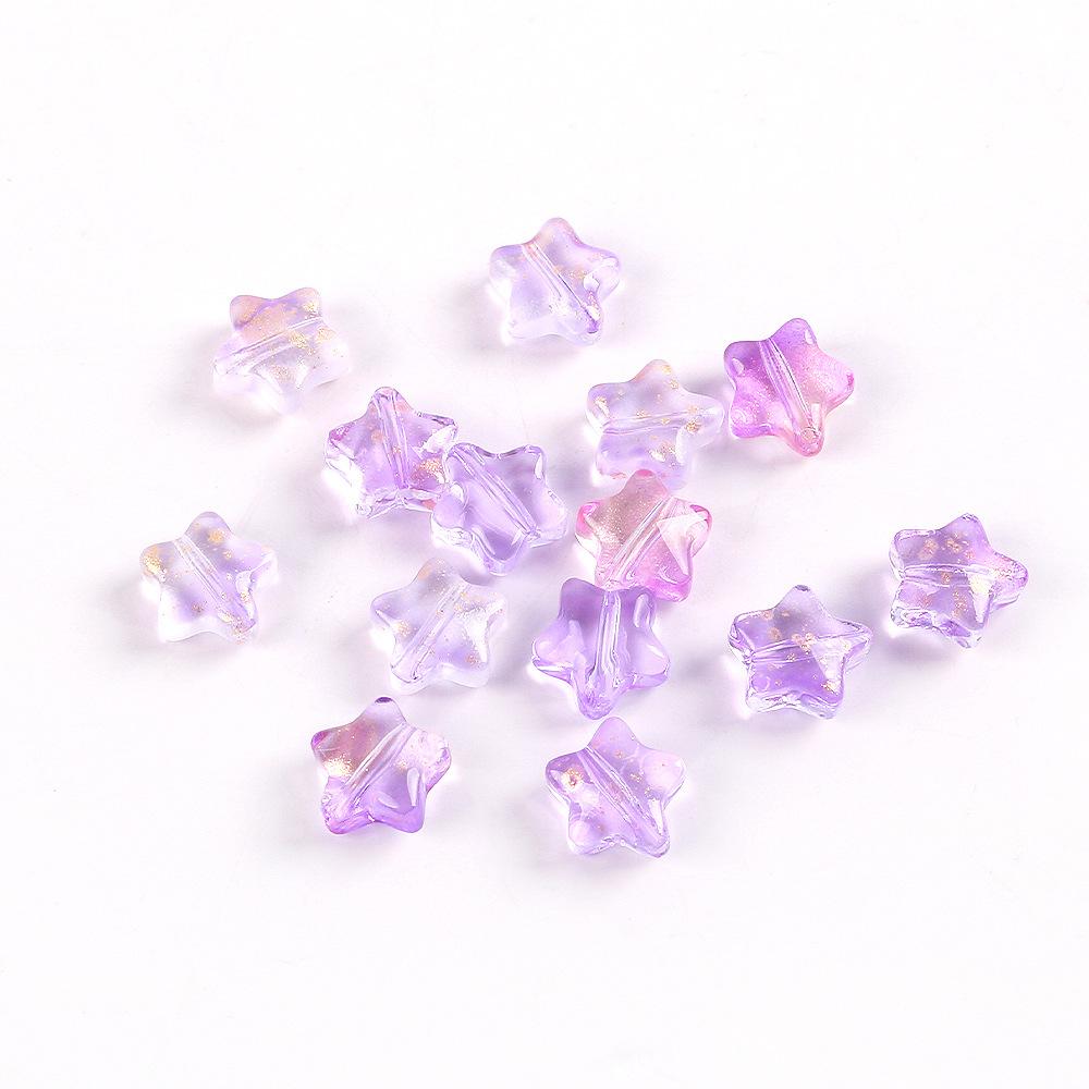 8Mm Gradual Change Three-Dimensional Pentagram Glass Beads Gold-Painted Stars Loose Beads Diy String Beads Antique Hairpin Necklace Accessories