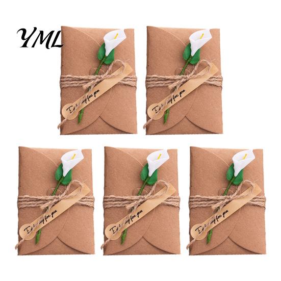Exquisite Holiday Celebration Cards 5Pcs DIY Dried Flower Greeting Cards, Handmade Note with Artificial Flowers, Jute Twine Romantic Sunflower