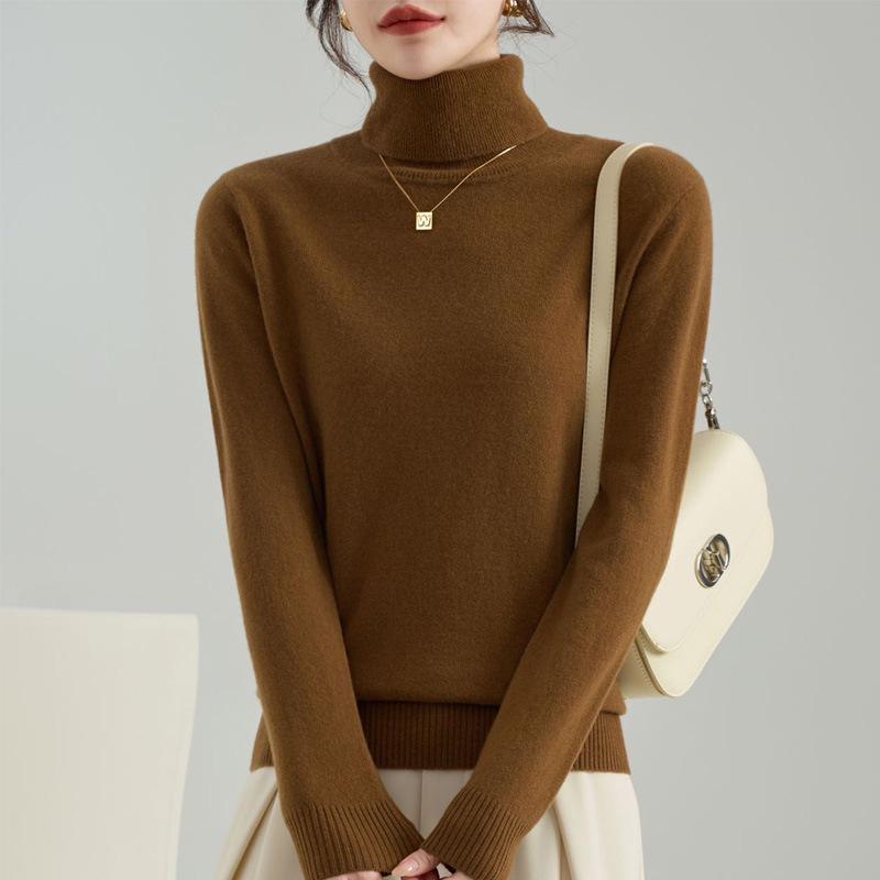 Women's Pure Wool High Neck Pullover: Warm Autumn/Winter Base Layer Long Sleeve Sweater